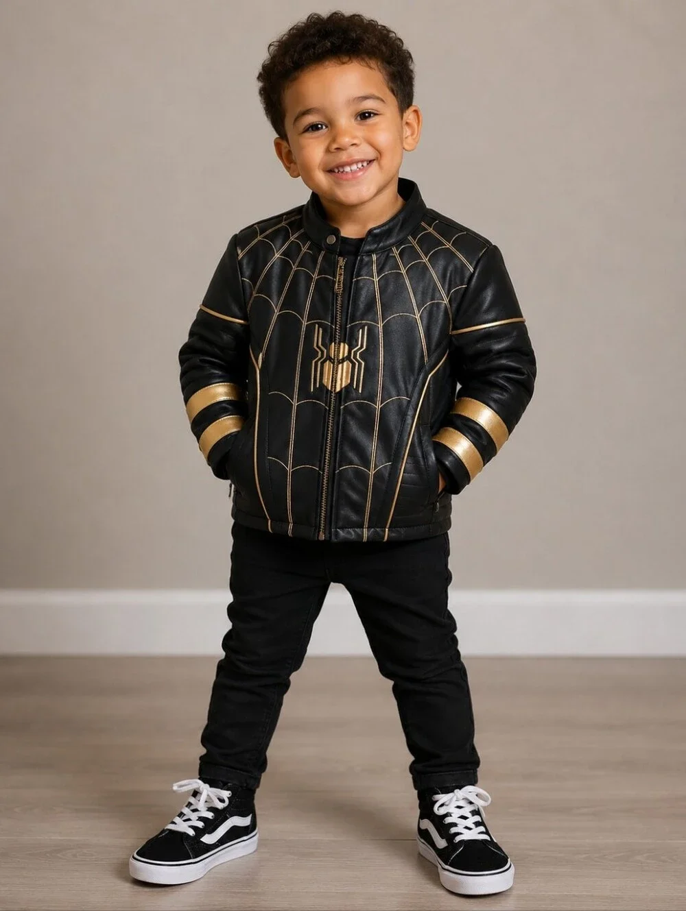 Disney Marvel Black and Gold Superhero Jacket Size 4